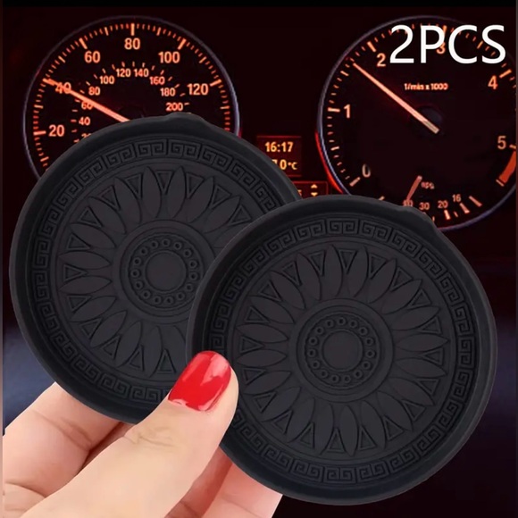 Car Cup Coasters Sunflower Accessories Non-Slip Universal, Black, NEW 2 pcs - Picture 2 of 5